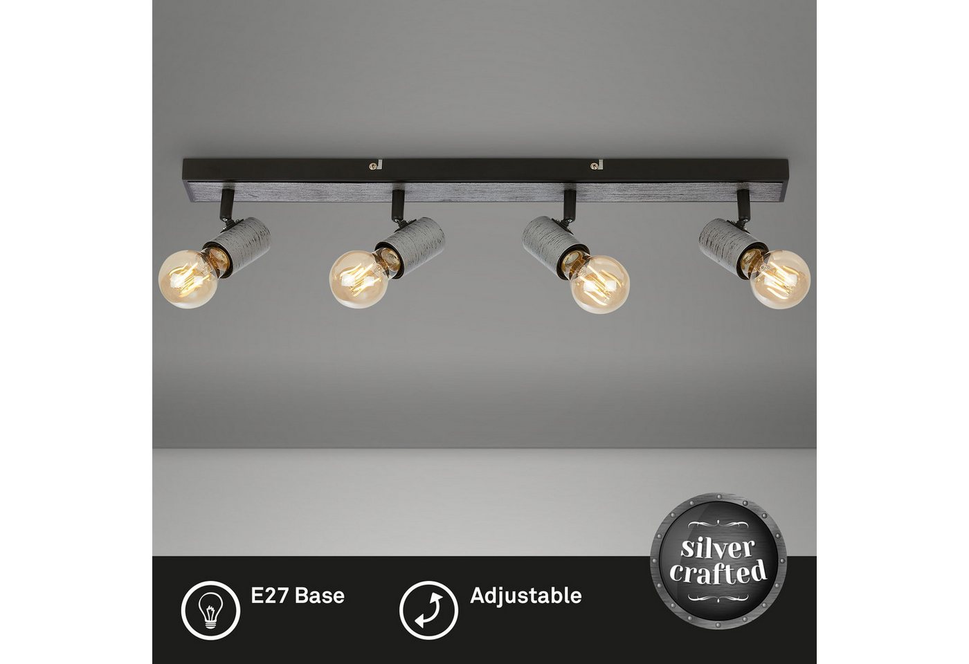 Briloner Leuchten Deckenspot LED Deckenspot, ohne Leuchtmittel, 2700K - Extra - Warmweiß, 1-flammig, antik-silber/schwarz, schwenkbar, exkl. E27 max. 60W von Briloner Leuchten