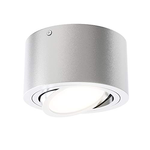 Briloner Leuchten LED Aufbauleuchte, Deckenlampe 5 W, Reflektor schwenkbar, 470 Lumen, 3.000 Kelvin, Silber, Ø 9cm, Silberfarbig von BRILONER