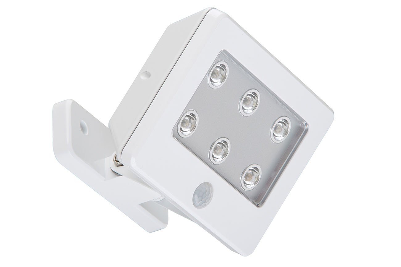 Briloner Leuchten LED Außen-Wandleuchte 2276-066, LED fest verbaut, weiß, inkl. Sensor, Batterien, schwenkbar, Befestigungsmaterial, IP54 von Briloner Leuchten