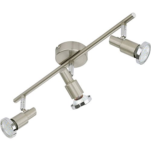 Briloner Leuchten - LED Deckenleuchte, 3 dreh- & schwenkbare LED-Spot-Lights, Deckenlampe, Metall, Strahler inkl. Leuchtmittel à 3 W, Länge: 47.5 cm, Matt-Nickel von BRILONER