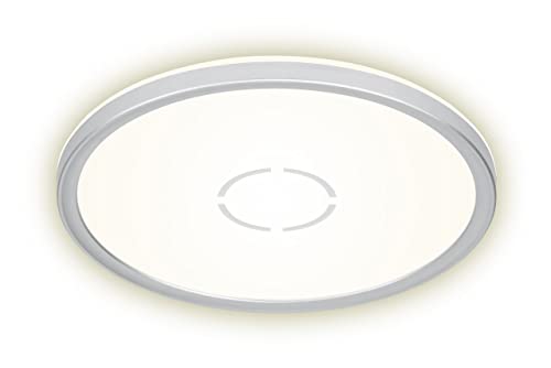 Briloner Leuchten LED Deckenleuchte, Deckenlampe mit Hintergrundbeleuchtungseffekt, 18 W, 2.400 Lumen, 4.000 Kelvin, Rund, Weiß-Silber, Ø 29,3cm von BRILONER