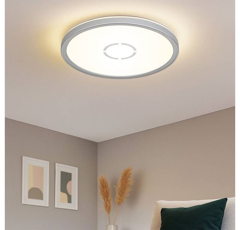 Briloner Leuchten LED Deckenleuchte, LED-Leuchtmittel fest verbaut, Neutralweiß, Deckenleuchte silber opal Backlight LED Deckenlampe rund Küche von Briloner Leuchten