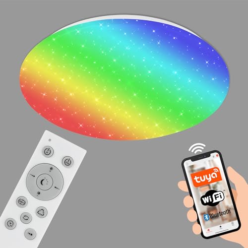 BRILONER - LED Deckenlampe flach Smart Home, App- und Sprachsteuerung, buntes RGB+W Licht, LED Lampe, LED Deckenleuchte, Wohnzimmerlampe, LED Panel, Schlafzimmerlampe, 50x10,3 cm, Weiß von BRILONER