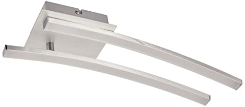 Briloner Leuchten – LED Deckenleuchte, geschwungene Deckenlampe, 2-flammig, 2 x 6W, warm weißes Licht, 55.4 cm, aluminiumfarbig von BRILONER