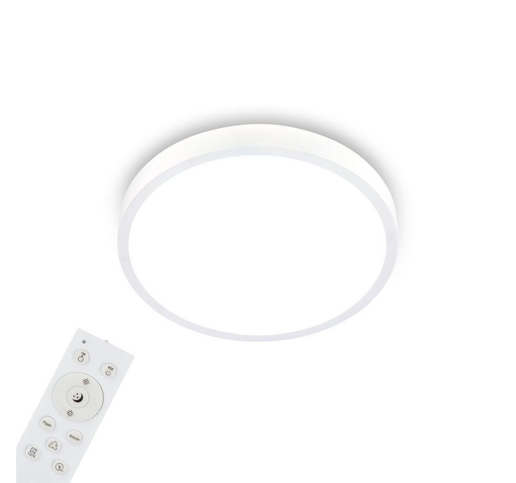 Briloner Leuchten LED Deckenleuchte 3709-016, Dimmfunktion, LED fest integriert, 2700K - Extra-Warmweiß, Deckenlampe, 38x5cm, Weiß, 24W, Wohnzimmer, Schlafzimmer, Küche, Flur von Briloner Leuchten