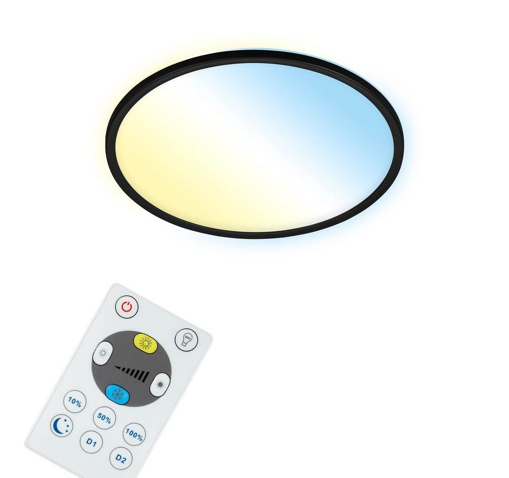 Briloner Leuchten LED Deckenleuchte 7059-015, Bluetooth, LED fest integriert, 2700K - Extra-Warmweiß, Smarte Deckenlampe, 42x2,5cm, Schwarz, 22W, Wohnzimmer, Schlafzimmer von Briloner Leuchten