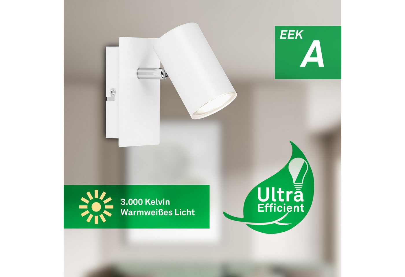 Briloner Leuchten LED Deckenleuchte EEK A LED Deckenlampe Wandlampe schwenkbar Weiß Schwarz, LED wechselbar, 3000K, Innen Schwarz Weiß 2 W 450 lm GU10 Bettlampe Flur 1-3-flammig von Briloner Leuchten