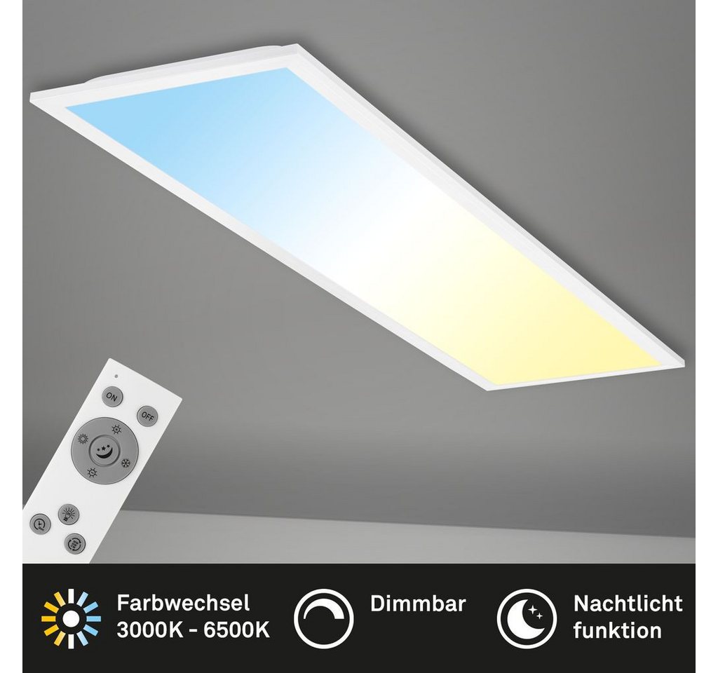 Briloner Leuchten LED Deckenleuchte LED Deckenlampe Panel CCT Fernbedienung 24W, Dimmfunktion, LED fest integriert, 2700K - Extra-Warmweiß, Deckenlampe, 100x25x6cm, Weiß, 24W, Wohnzimmer, Schlafzimmer, Küche Briloner Leuchten LED Deckenleuchte LED Deckenlampe Panel CCT Fernbedienung 24W, Dimmfunktion, LED fest integriert, 2700K - Extra-Warmweiß, Deckenlampe, 100x25x6cm, Weiß, 24W, Wohnzimmer, Schlafzimmer, Küche von Briloner Leuchten