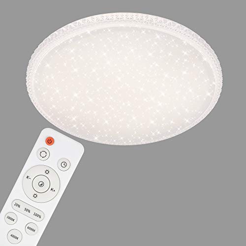 Briloner Leuchten LED Deckenleuchte mit Sternendekor und transparenten Kristallen, Deckenlampe dimmbar, Fernbedienung, inkl. Nachtlicht, Timer-& Memoryfunktion, Weiß, Ø 59,5cm, 48 W von BRILONER