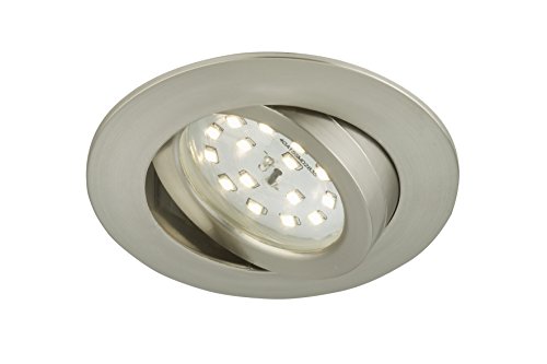 BRILONER - 1x LED Einbaustrahler 230V Flach, Deckenspots, LED Spots, Einbauspots LED, Einbauleuchten Decke, 68mm, Dimmbar, Schwenkbar, Warmweißes Licht, Matt-Nickel, 82x28 mm (DxH) von BRILONER