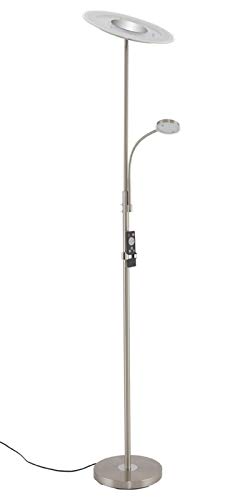 Briloner Leuchten LED Stehlampe mit Lesearm, Stehleuchte Stufenlos Dimmbar mit Fernbedienung, Metall, 28 W, 2500 Lumen, Matt-Nickel, Höhe: 1.80 m, 24 W von BRILONER