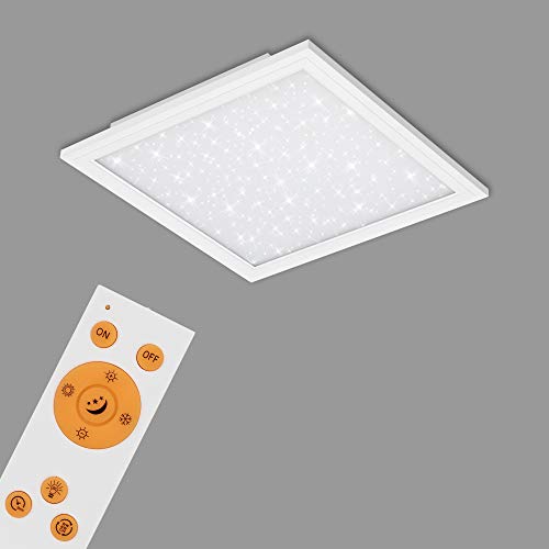 BRILONER - LED Deckenlampe flach mit Sternenhimmel, einstellbar von warmweiß bis kaltweiß, Fernbedienung, LED Lampe, LED Deckenleuchte, Wohnzimmerlampe, LED Panel, 29,5x29,5x5,5 cm, Weiß von BRILONER