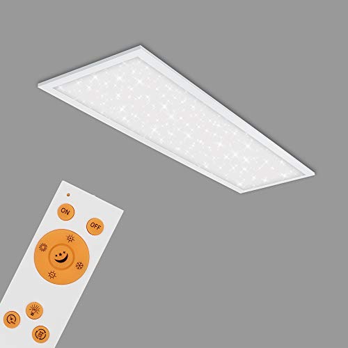 BRILONER - LED Deckenlampe flach mit Sternenhimmel, einstellbar von warmweiß bis kaltweiß, Fernbedienung, LED Lampe, LED Deckenleuchte, Wohnzimmerlampe, LED Panel, 100x25x6,5 cm, Weiß von BRILONER