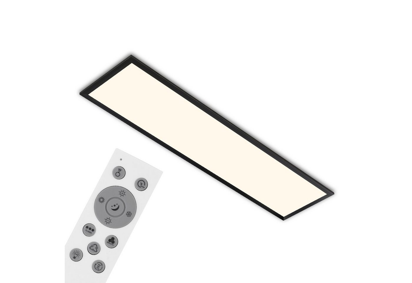 Briloner Leuchten LED Panel 7054-015, CCT Farbtemperatursteuerung, Fernbedienung, dimmbar, ultraflach, Nachtlicht, Timer, Speicherfunktion, LED fest verbaut, Farbwechsler, Kaltweiß, Neutralweiß, Tageslichtweiß, Warmweiß, Deckenlampe, 100x25x6,6cm, Schwarz, 24W, Wohnzimmer, Schlafzimmer von Briloner Leuchten