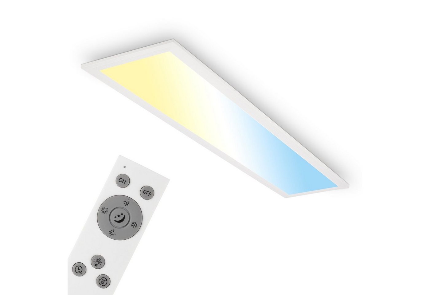 Briloner Leuchten LED Panel 7399016, CCT Farbtemperatursteuerung, Fernbedienung, dimmbar, Timer, Nachtlicht, Speicherfunktion, LED fest verbaut, Kaltweiß, Neutralweiß, Tageslichtweiß, Warmweiß, Deckenlampe, 78 x 18 x 6,5 cm, Weiß, 24,5W, Wohnzimmer, Schlafzimmer von Briloner Leuchten