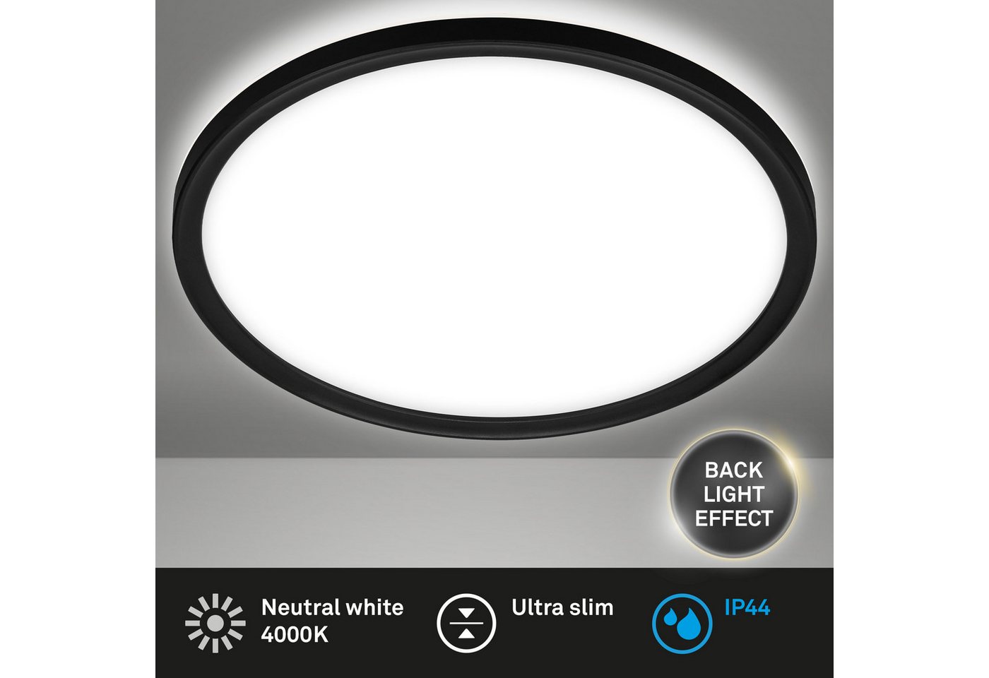 Briloner Leuchten LED Panel Deckenlampe Deckenleuchte Backlight-Effekt Badezimmer IP44, LED fest integriert, 4000K von Briloner Leuchten