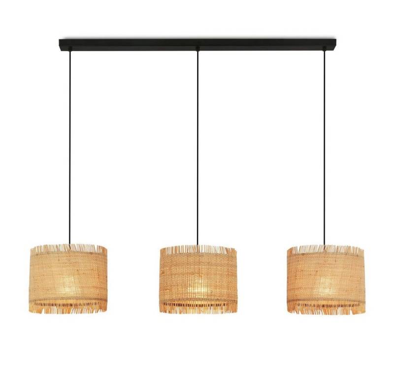 Briloner Leuchten LED Pendelleuchte LED Hängelampe E27 1-&3-flammig Natur Boho Stroh 485X, ohne Leuchtmittel, Abhängig vom Leuchtmittel - Warmweiß / Neutralweiß / Kaltweiß, Hängelampe 110x25x120 cm Natur max. 10W Esszimmer Wohnzimmer Küche von Briloner Leuchten