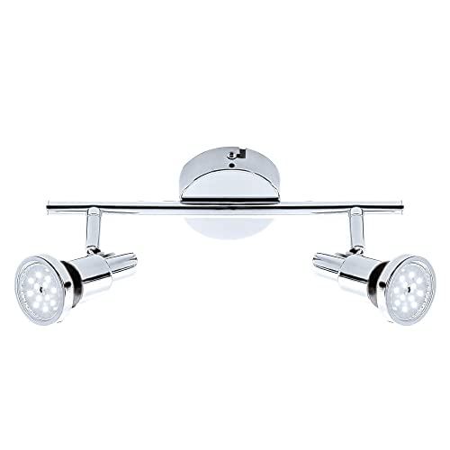 Briloner Leuchten - LED Spotleuchte, Deckenleuchte, Badleuchte, Badlampe, IP44, Strahler dreh- und schwenkbar, 2x GU10, 8 Watt, 800 Lumen, 3.000 Kelvin, Chrom, 275x80x123mm (LxBxH), 2992-028 von BRILONER