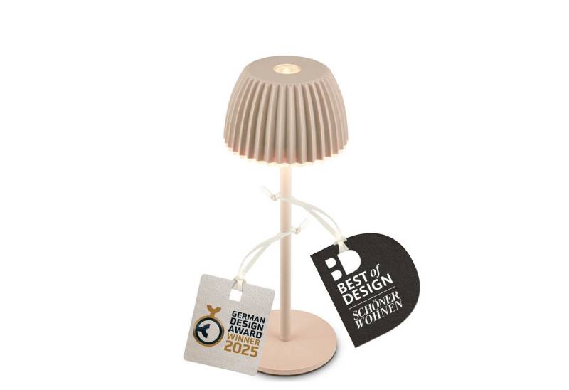 Briloner Leuchten LED Tischleuchte Riffle Tischlampe kabellos Akku USB-C dimmbar Design Award, LED fest integriert, 2700K- Extra-Warmweiß, Akku tauschbar, Indoor/Outdoor, Balkon, Wohnzimmer, Esszimmer von Briloner Leuchten