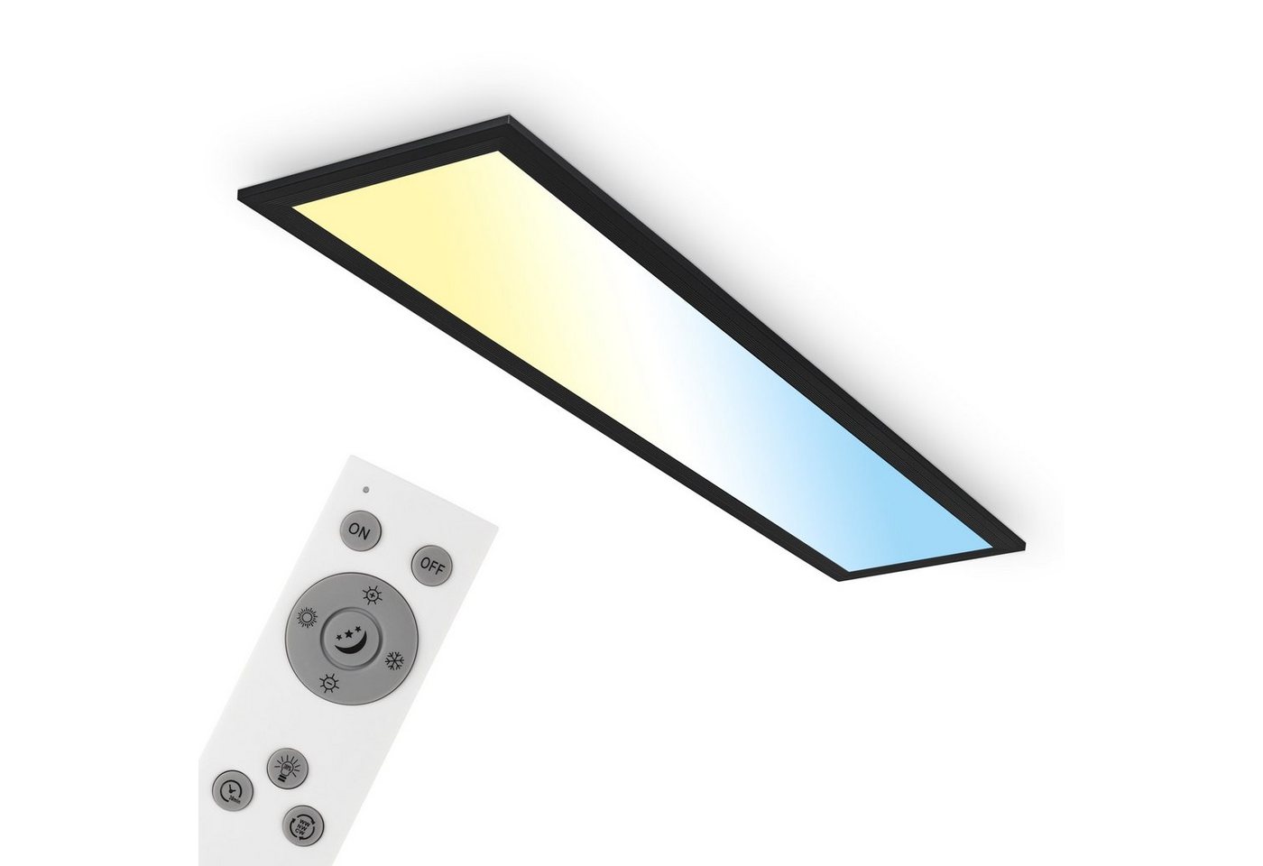 Briloner Leuchten Panel 7399015, CCT Farbtemperatursteuerung, Fernbedienung, dimmbar, Timer, Nachtlicht, Speicherfunktion, LED fest verbaut, Farbwechsler, Kaltweiß, Neutralweiß, Tageslichtweiß, Warmweiß, Deckenlampe, 78x18x6,5 cm, Schwarz, 24,5W, Wohnzimmer, Schlafzimmer von Briloner Leuchten