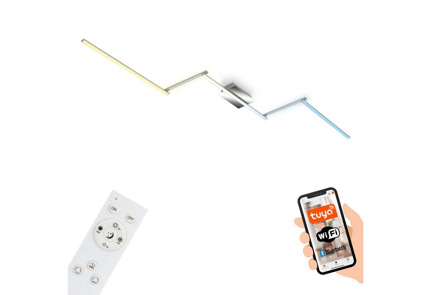 Briloner Leuchten Smarte LED-Leuchte 3737-018, Wifi, Appsteuerung, Sprachsteuerung, Fernbedienung, dimmbar, schwenkbar, Timer, LED fest verbaut, Farbwechsler, Kaltweiß, Neutralweiß, Tageslichtweiß, Warmweiß, Smarte Deckenlampe, 227,2x12x5cm, Alu-Chrom, 24W, Wohnzimmer, Flur von Briloner Leuchten