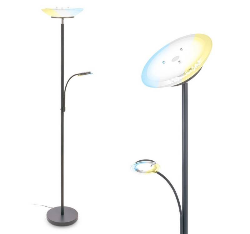 Briloner Leuchten Stehlampe 1205025, Dimmfunktion, LED fest integriert, 2700K - Extra-Warmweiß, LED Stehleuchte 45x32x180 cm (LxBxH) Anthrazit 24W Wohnzimmer Flur von Briloner Leuchten