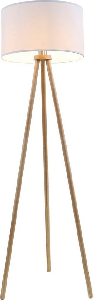 Briloner Leuchten Stehlampe 1379016 Floor, ohne Leuchtmittel, Warmweiß, Holz Stativ, Stoffschirm, inkl. Kabelschalter, exkl. 1x E27 max. 60 W von Briloner Leuchten