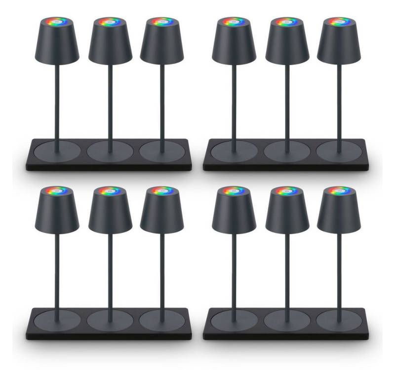 Briloner Leuchten Tischleuchte 12x Tischlampen Akku Ladestationdimmbar touch RGB 7517125B, Dimmfunktion, LED fest integriert, 2700K - Extra-Warmweiß, Tischlampen kabellos 36x12cm Anthrazit je 2,5W Wohnzimmer Outdoor von Briloner Leuchten