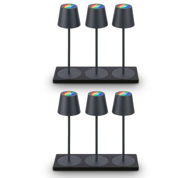 Briloner Leuchten Tischleuchte 6x Tischlampen Akku Ladestationdimmbar touch RGB 7517065B, Dimmfunktion, LED fest integriert, 2700K - Extra-Warmweiß, Tischlampen kabellos 36x12cm Anthrazit je 2,5W Wohnzimmer Outdoor von Briloner Leuchten