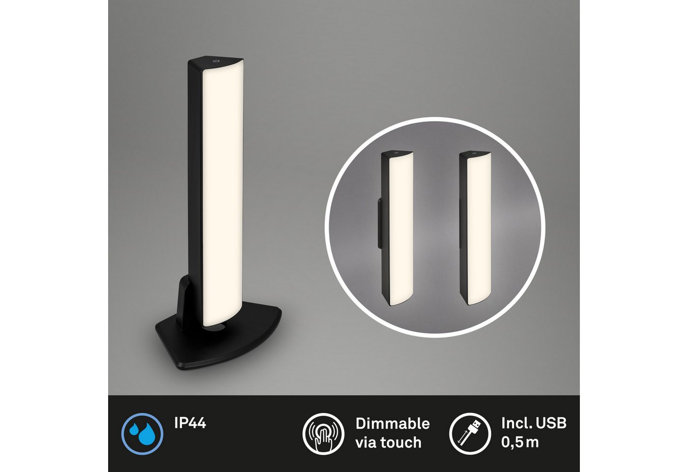 Briloner Leuchten Wandleuchte LED Tischlampe USB Wandlampe Akku Dimmfunktion Spiegelleuchte, LED fest integriert, 2700K - Extra - Warmweiß, Spiegelleuchte, neutralweiß, 4000K, IP44, schwarz, 40 cm von Briloner Leuchten