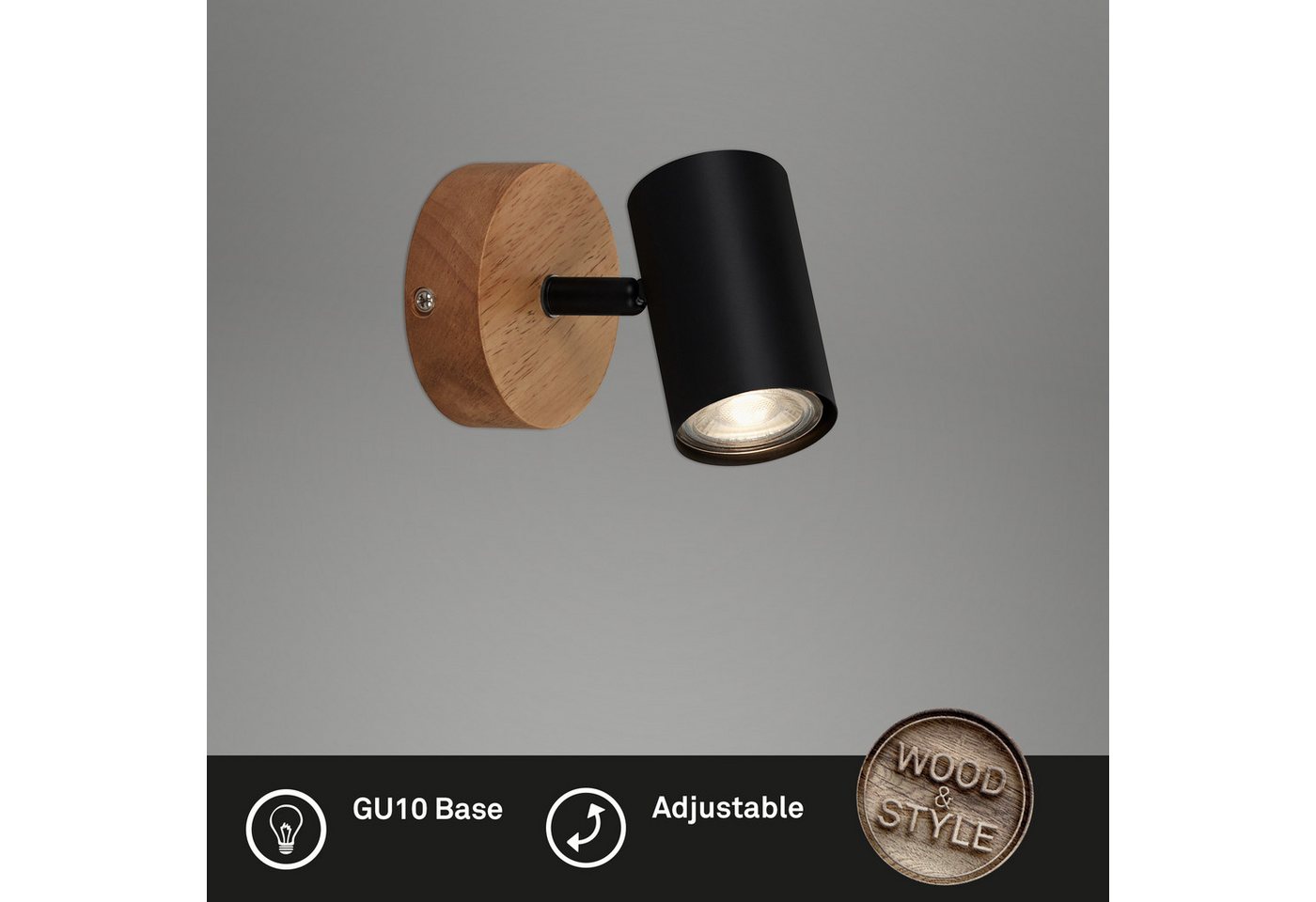 Briloner Leuchten Wandleuchte Wandlampe Extra-Warmweiß Innen Wohnzimmer Flur, ohne Leuchtmittel, 2700K - Extra - Warmweiß, Wandlampe, 9x12cm, Schwarz, max.35W, GU10, Innen, Wohnzimmer, Flur von Briloner Leuchten
