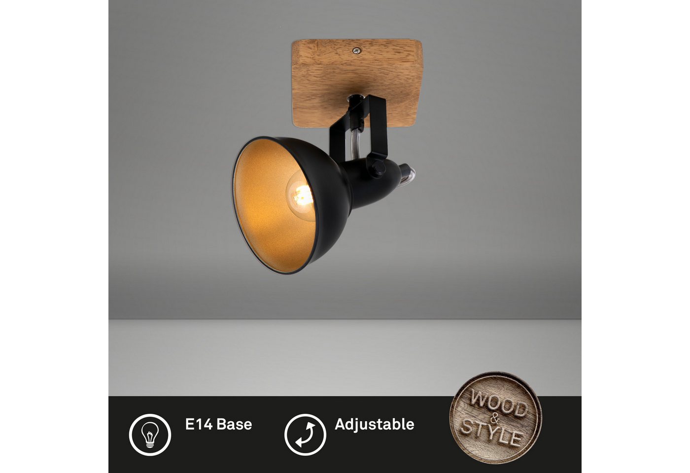 Briloner Leuchten Wandleuchte Wandleuchte Extra-Warmweiß Innen Flur Wohnzimmer, ohne Leuchtmittel, 2700K - Extra - Warmweiß, Wandlampe, 11x11x15,7cm, Schwarz-Gold, max.25W, E14, Innen, Flur von Briloner Leuchten