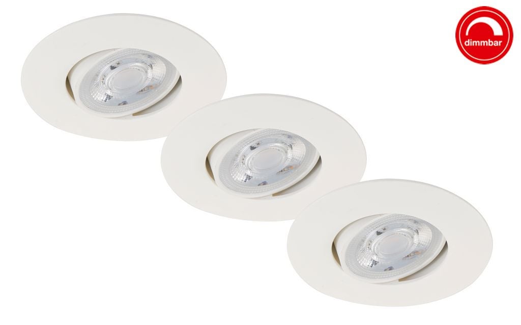 Briloner 3er Set LED Einbauleuchte Nava weiß Ø 9 cm warmweiß dimmbar von Briloner