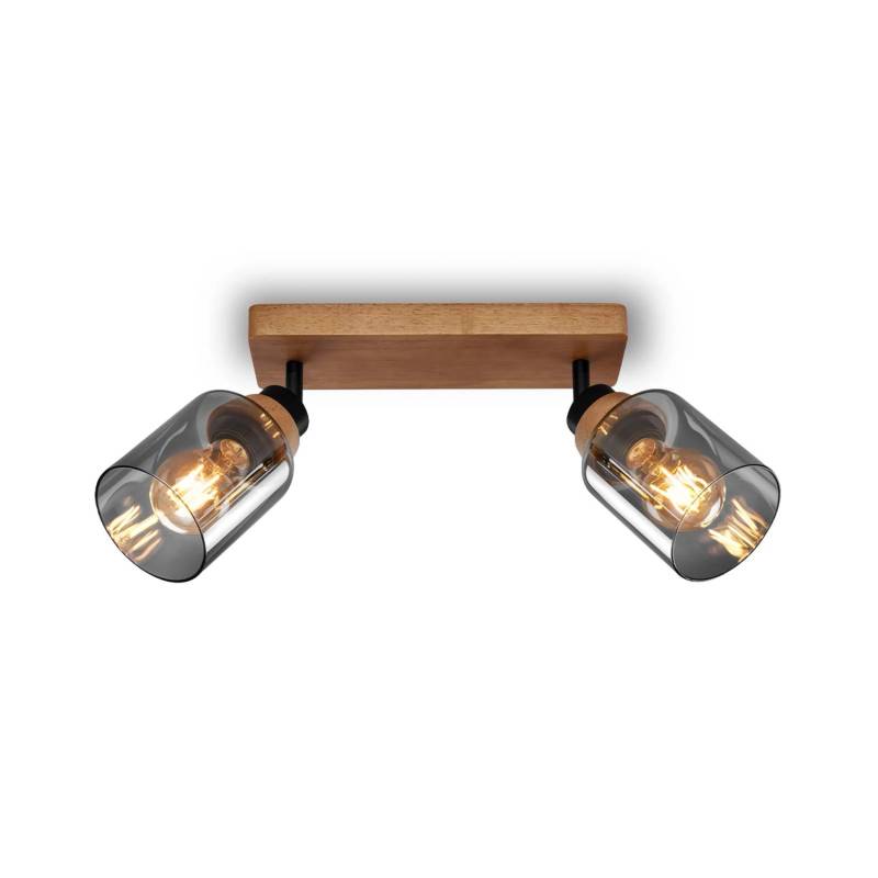 Briloner Deckenleuchte Royk 2-flammig Schwenkbar Holzbasis E27 Fassung Rauchglas von Briloner