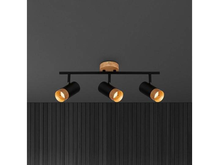 Briloner Deckenspot Plek GU10 schwarz/Holz dreiflammig Plek, dimmbar, schwarz, für Wohn- / Esszimmer, Metall, Modern, Strahler von Briloner