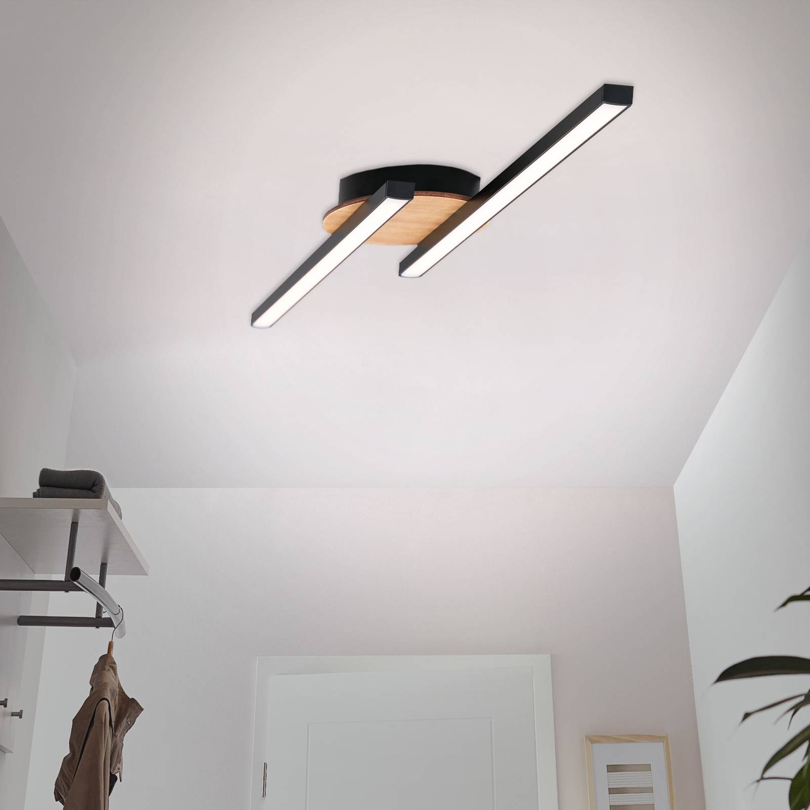 LED-Deckenlampe Go 2-flg schwarz/Holzdekor linear LED-Deckenlampe Go 2-flg schwarz/Holzdekor linear von Briloner