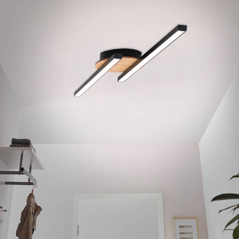 LED-Deckenlampe Go 2-flg schwarz/Holzdekor linear von Briloner