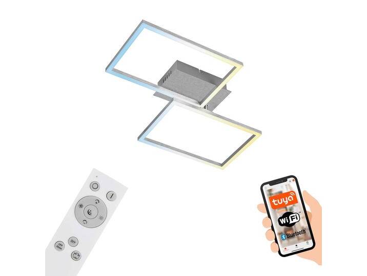 Briloner Smart Home Deckenlampe Frame S, dimmbar, alu / grau / zink, für Wohn- / Esszimmer, Metall, Modern, Smart Home Deckenlampe von Briloner