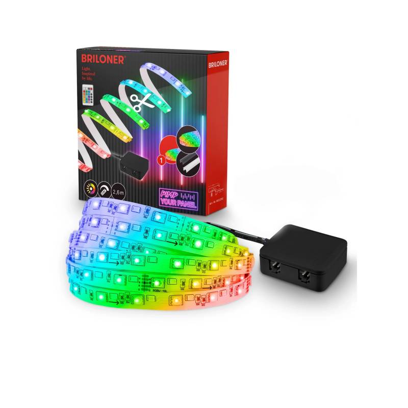 Briloner LED Stripe Starter-Set 'Pimp your Panel' RGB/W 250 lm 3000 K einstellbares weiß 2,6 m 230V mit Fernbedienung geeignet für Akustikpaneele von Briloner