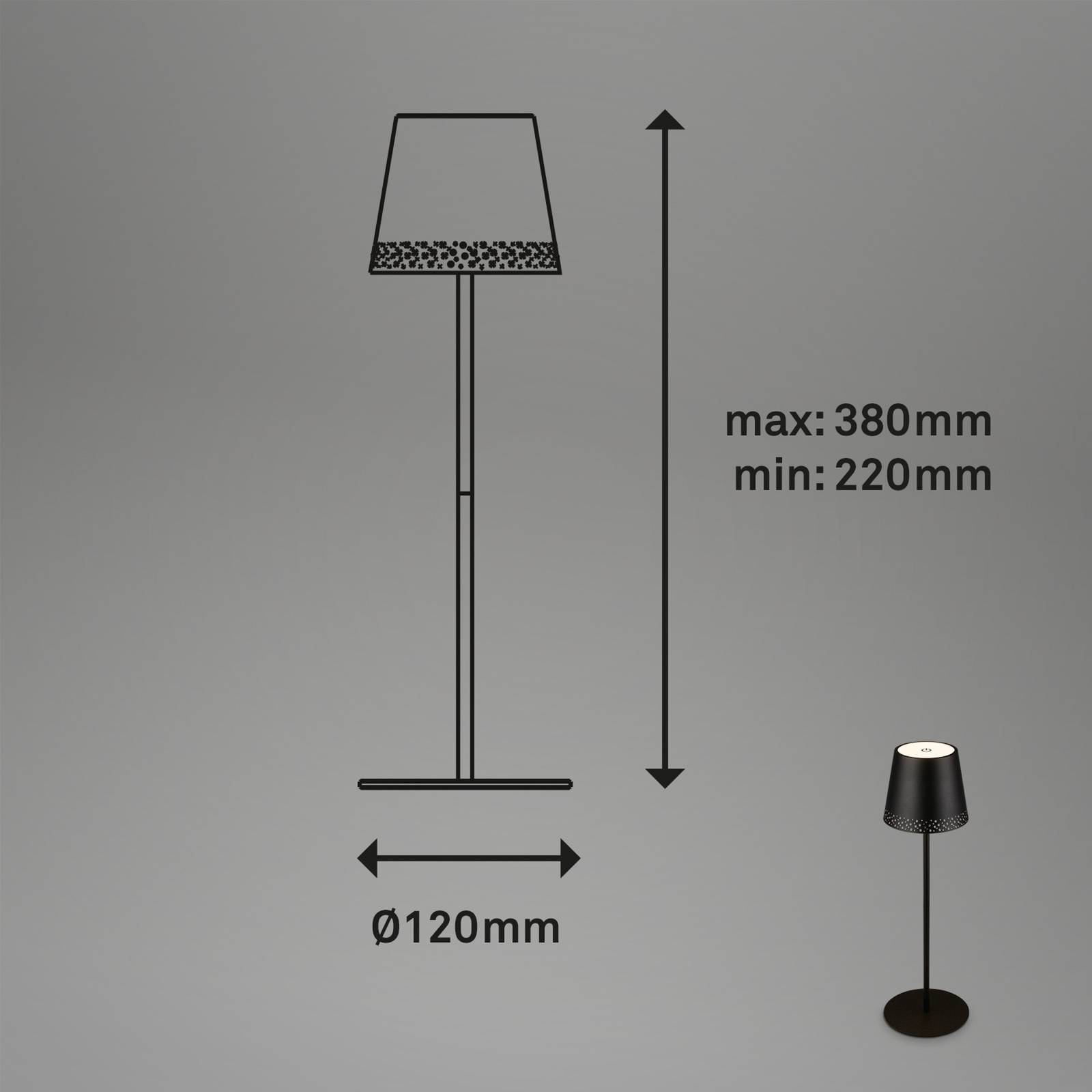 LED-Tischleuchte Kiki mit Akku 3.000K, schwarz von Briloner