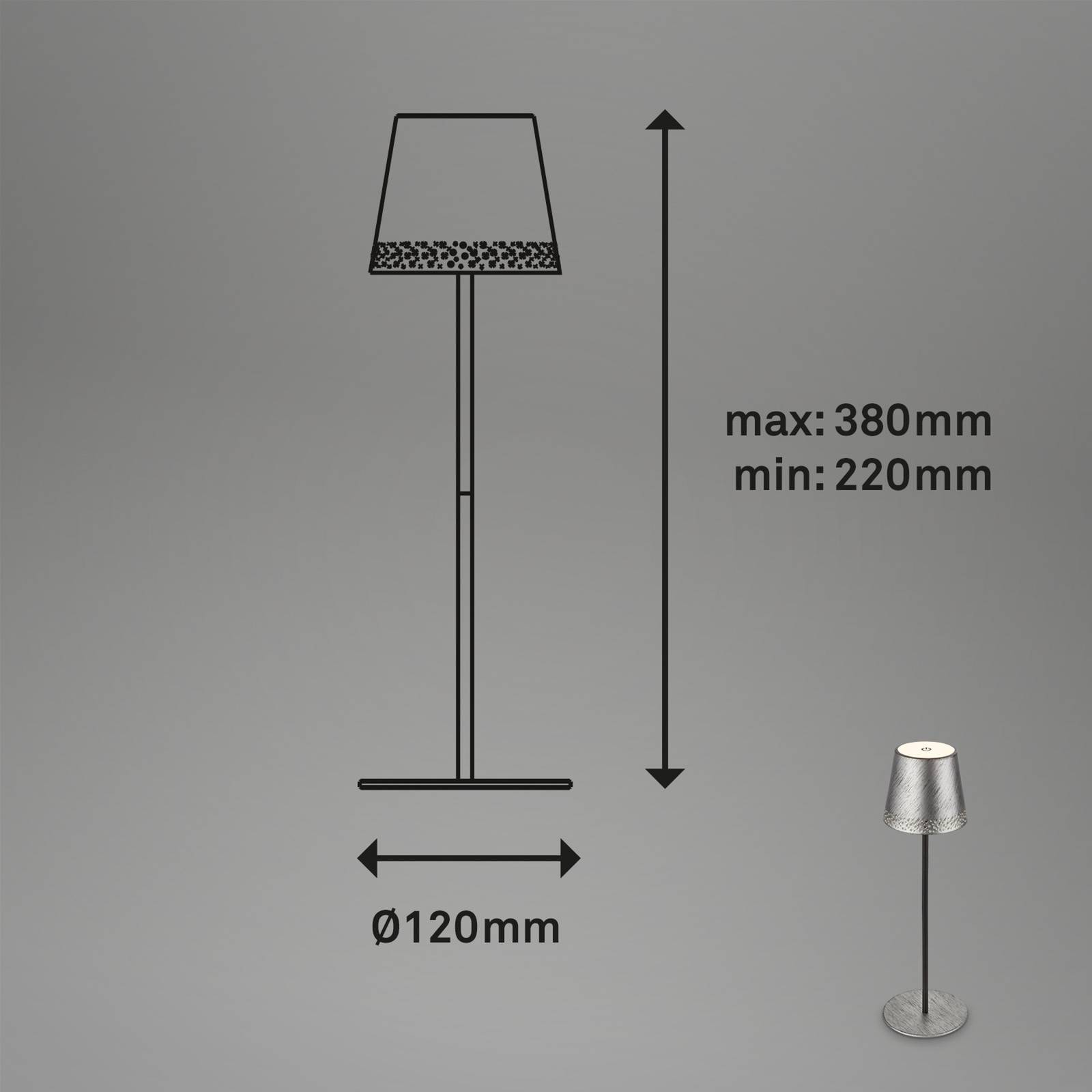 LED-Tischleuchte Kiki mit Akku 3.000K antik silber von Briloner