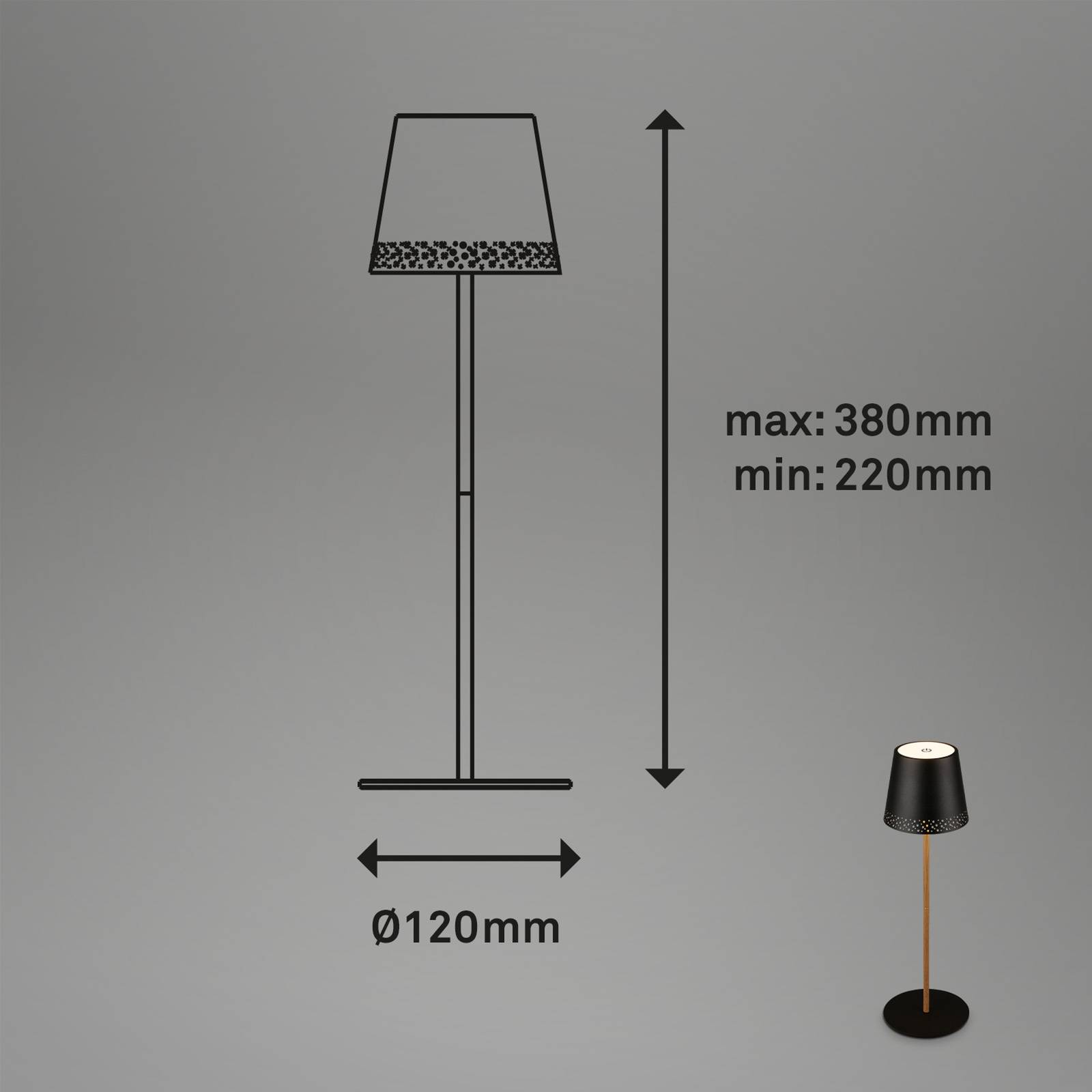 LED-Tischleuchte Kiki mit Akku 3.000K schwarz/gold von Briloner