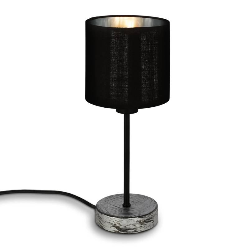 Briloner Tischlampe Fabric Kabelschalter Stoffschirm 28 cm Schwarz-Silber von Briloner