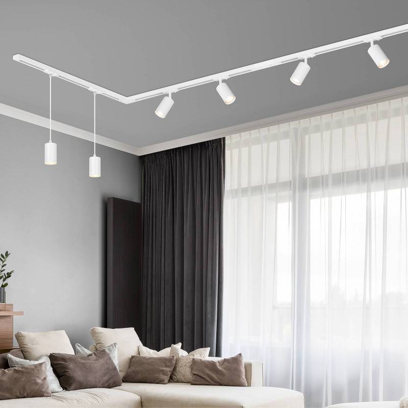 Schienensystem RAIL 230 V, weiß, 4 Spots, 2 Pendel, 2,25 m von Briloner