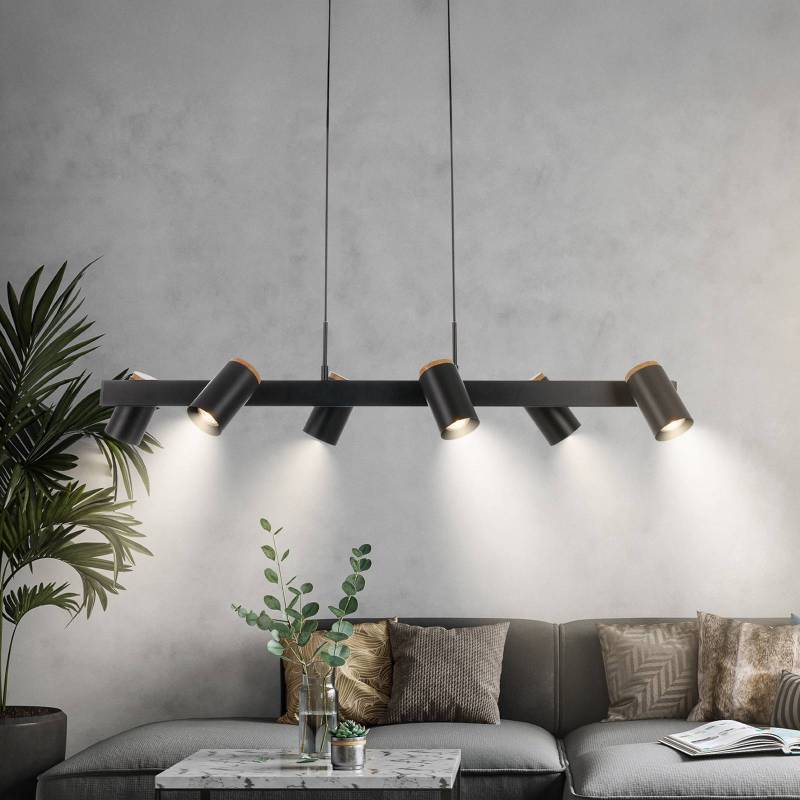 Hängeleuchte Duta, Länge 110 cm, schwarz matt, Metall 6-flg. von Briloner