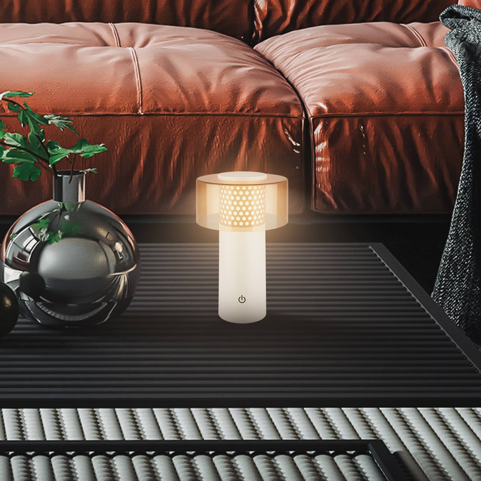 LED-Akku-Tischlampe Brilo unplugged Gila, braun/grau, 21 cm von Briloner