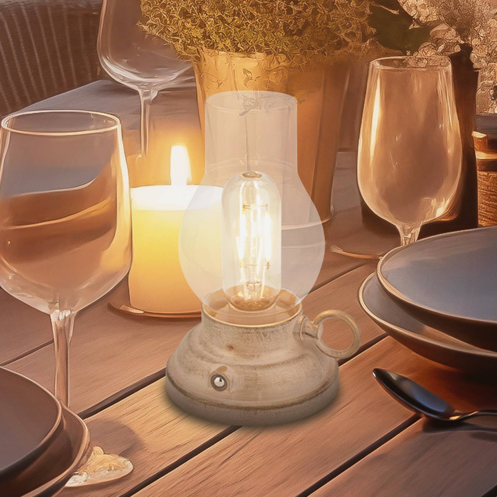 LED-Akku-Tischlampe Brilo unplugged Kanea, beige, Höhe 18 cm von Briloner