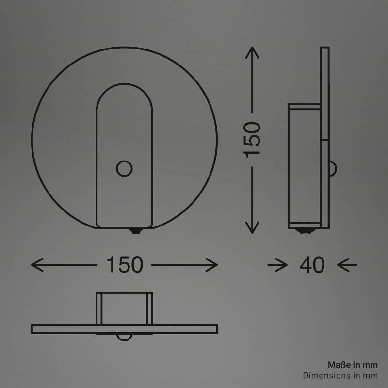 LED-Akku-Wandlampe Taro, schwarz matt, Ø 15 cm, Sensor von Briloner