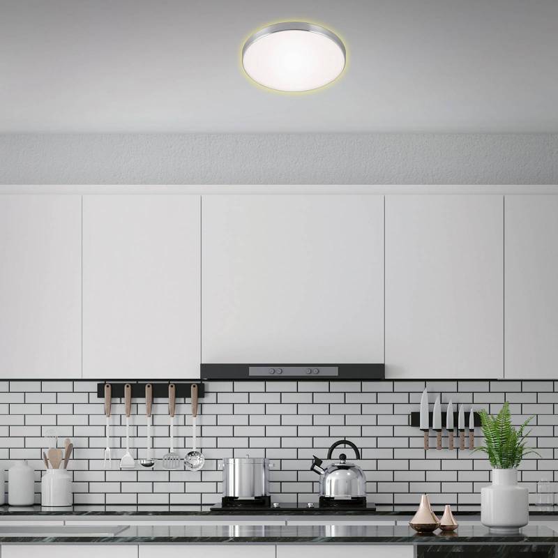 LED-Deckenlampe Flet, weiß/chrom, Ø 28,5cm, 3.000K von Briloner