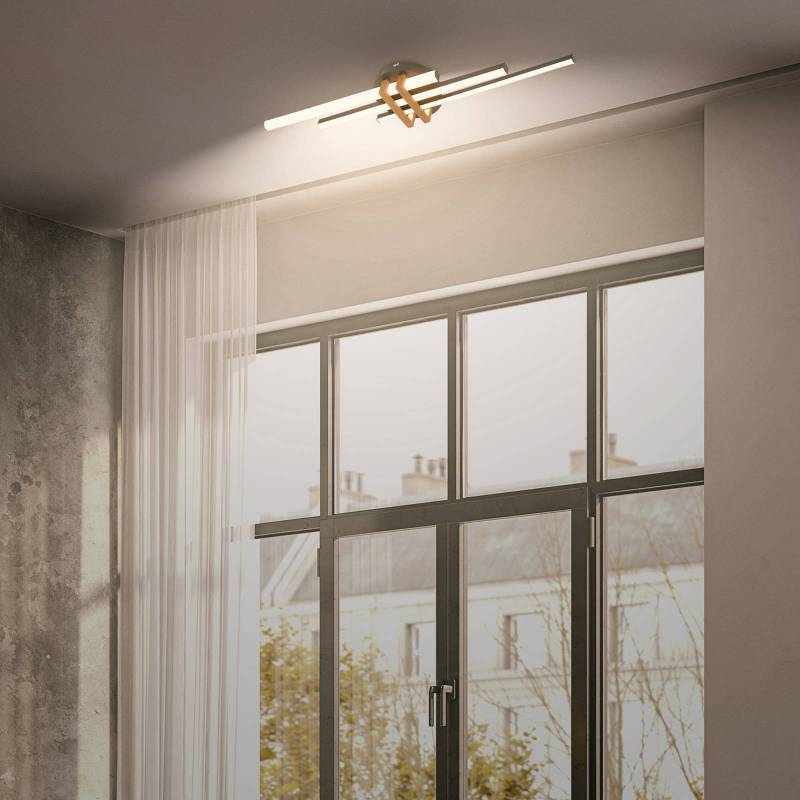 LED-Deckenlampe Tinka, holzfarben/schwarz, Länge 78 cm von Briloner